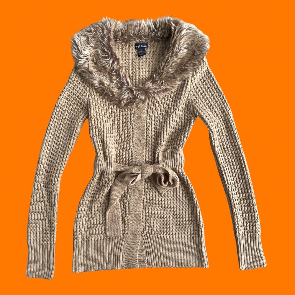 00's vintage knit faux fur y2k cardigan duster sweater XL wet seal *RUNS SMALL*